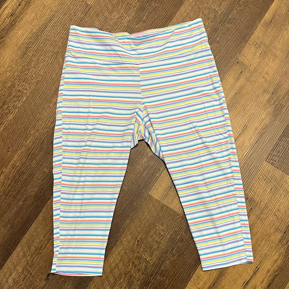 Fresh Produce capri pant womens size xl white pink blue stripes Made in the USA